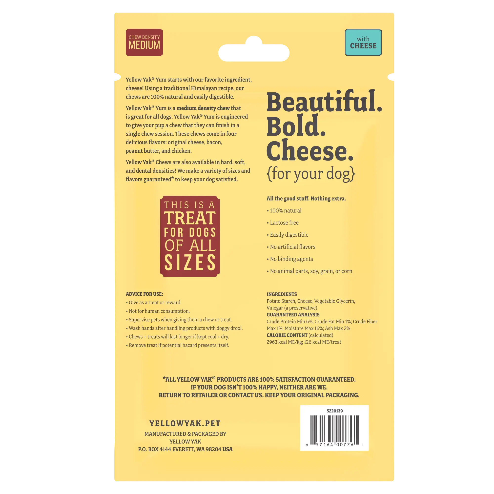 Yum Cheese  - Back of consumer packaging