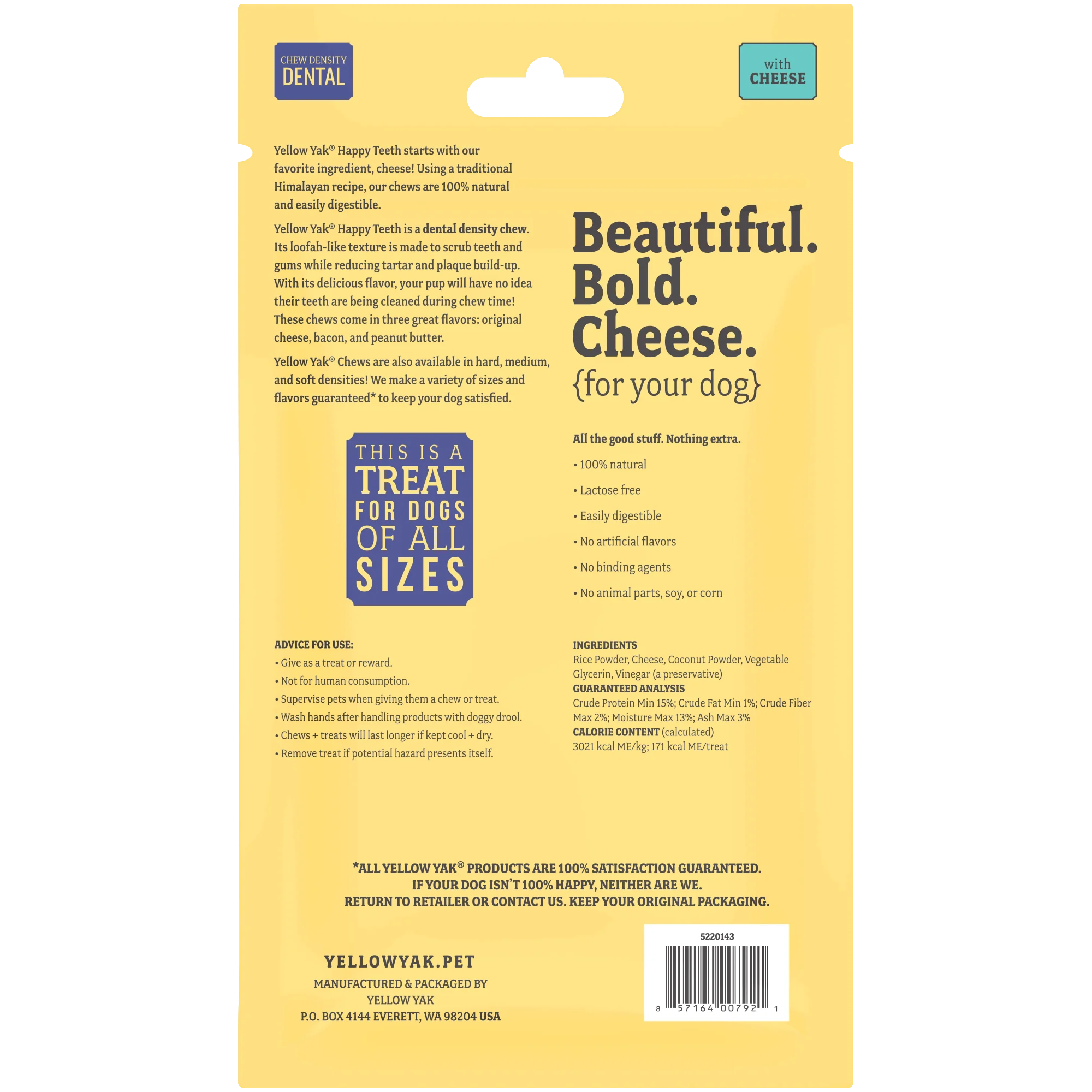 Dental chew with cheese - Back of consumer packaging